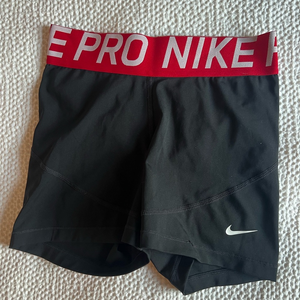 Nike Pro Black Shorts with Red Waistband